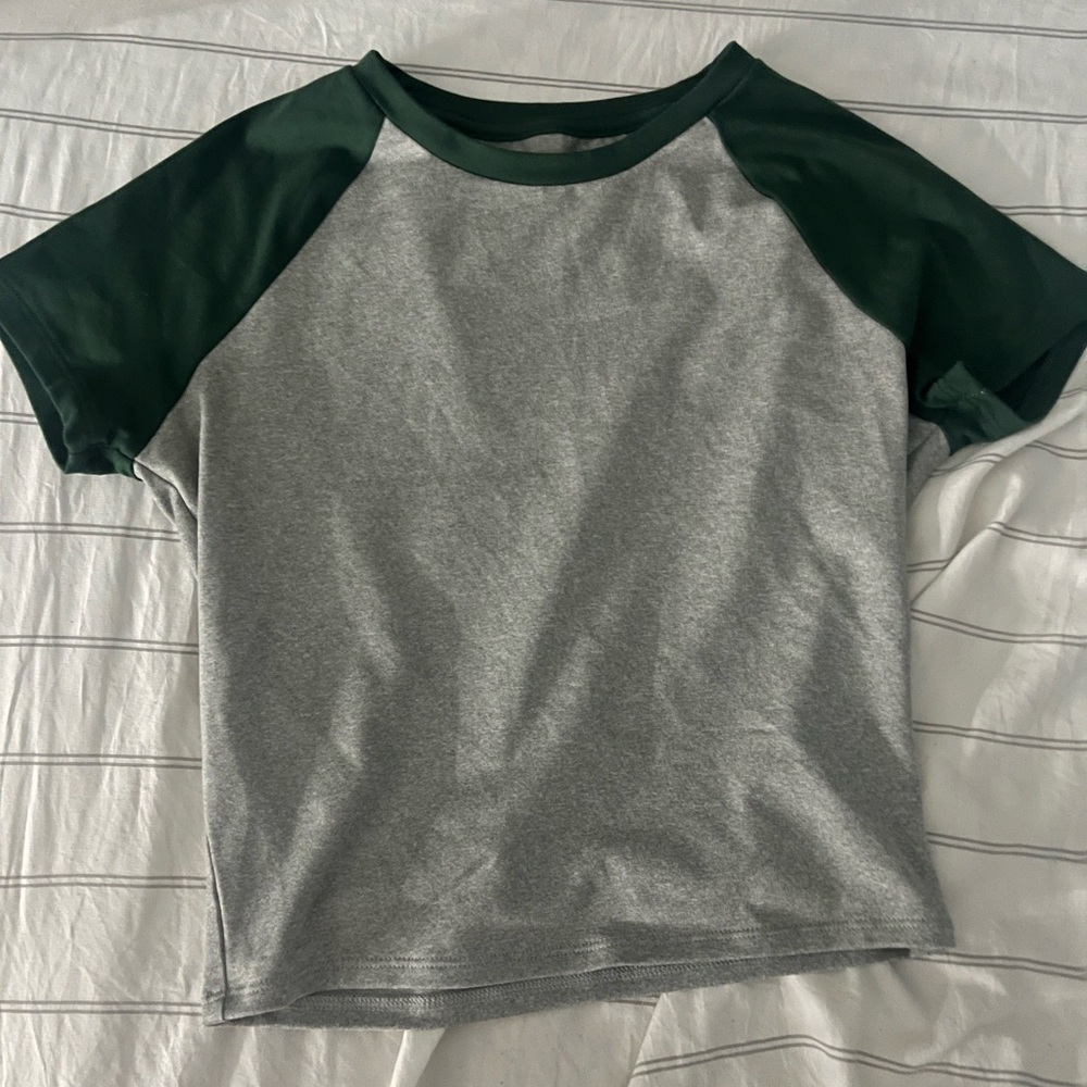 Hollister Green and Gray Raglan Baby Tee